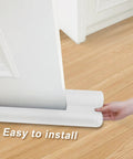 Slick Under Door Draft Stopper White Weather Seal showing easy installation under a door on hardwood floor.