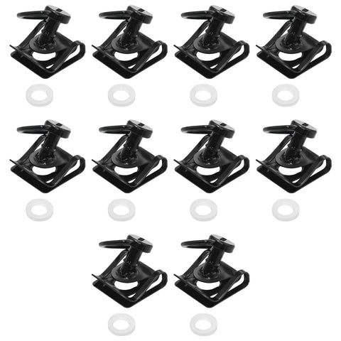 Heavy Duty Quarter Turn Fasteners For Race Fairings Quick Release Bolt Kit With Secure Clamps Universal Fit Hella Tough Steel Hardware For Easy Panel Swaps, set of ten black fasteners with white retainers.