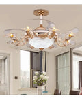 Flat Out Gorgeous Crystal Chandelier And Ceiling Fan Light Featuring Smooth Remote Control For Living Room Or Bedroom To Kick Up Your Home Vibe With Retro European Style Luxury Fixtures That Seriously Steal The Show, showcasing elegant design with clear LED bulbs.