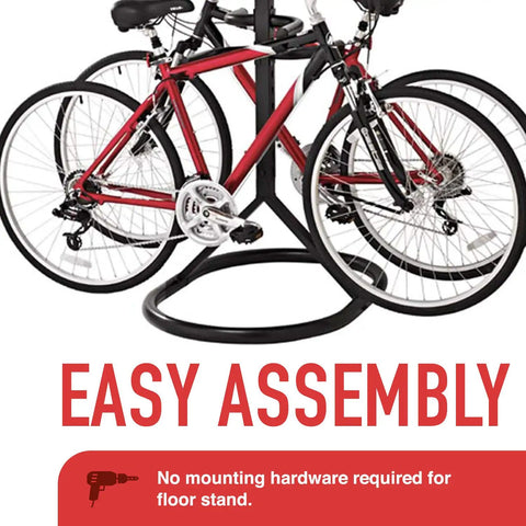 Freestanding 4 Bike Rack With Adjustable Arms, Durable Vinyl Coated Steel, Rubber Skid Guards, Easy Assembly with Bikes