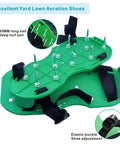 Upgraded Lawn Aerator Shoes With 26 Stainless Steel Spikes for easy yard aeration, showing adjustable straps and buckle