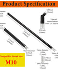 Product specifications for M10 Threaded Extension Rods with dimensions, showing inner and outer diameters for mounting pendant fixtures.