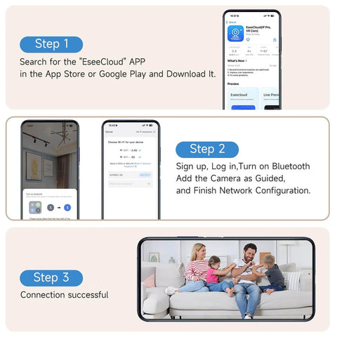 Three-step guide to setup app with 2K Dual Lens Video Doorbell With Chime, Local Storage Up To 512GB Includes 64GB Card, No Subscriptions Needed
