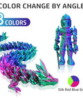 Tri Color 1.75mm PLA Filament Silk Rainbow Dope Multicolor for 3D Printing with knight and dragon models in silk red green blue