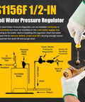 Front view of brass 1/2-inch water pressure regulator for Watts S1156F series, being installed