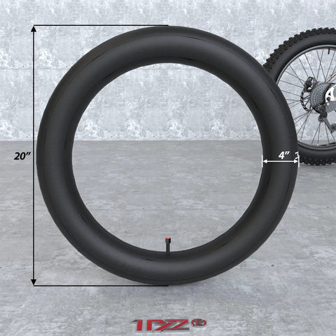 Puncture Resistant 20x4.0 Tire Insert For Fat MTB Tires And Ebikes, shown in black with directional tread and size markings.