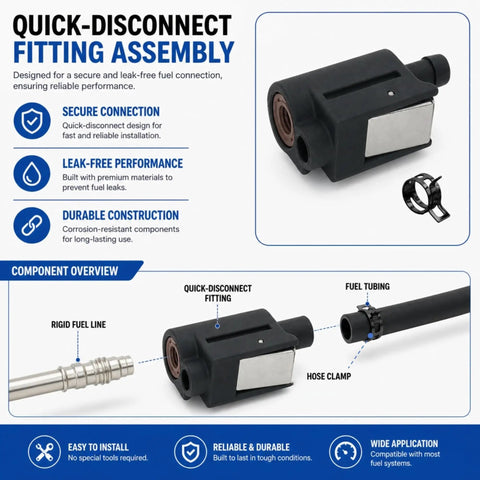 Fuel Line Quick Disconnect Connector Three Eighths Inch Barb For Mercury Outboard Fuel Tank Hose Fitting Five Sixteenths Inch Eight Millimeter Clip On Replaces 22-13563Q7 13563Q7 22-13563A7 13563A7 Sierra 18-8091