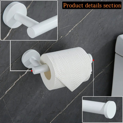 Close-up of White Toilet Paper Holder For Bathroom Wall Mounted 304 Stainless Steel Durable Rustproof No Fade Finish Easy Fuss Install
