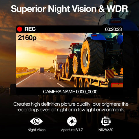 Screenshot from 4K Ultra HD GPS Dash Cam With 2.4 Inch LCD, WiFi, 170 Degree Wide Angle, showing night vision in low-light conditions