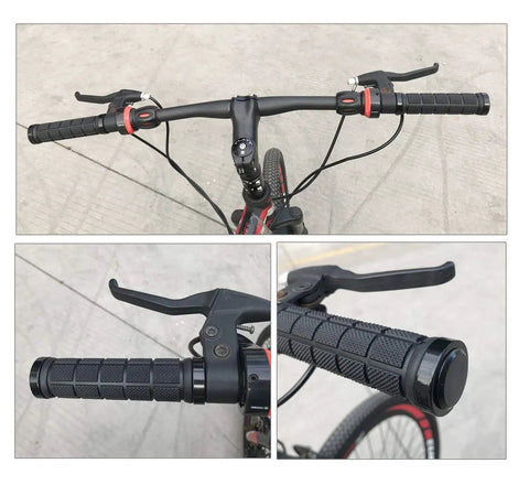 Comfy Rubber Bike Handlebar Grips With Aluminum Alloy Core And Plastic End Caps For MTB BMX And More, 128mm Long, 22.2mm Diameter