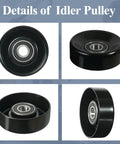 Drive Belt Tensioner Idler Pulley Replacement For Chevy GMC Ford Toyota Dodge Mercury Cadillac Pontiac Buick And More Ready To Roll OEM Grade 1:1 Fit With Part Numbers 88909582 38001 12580773 1L2Z8678AD 6L2Z6C348A black pulley bearing