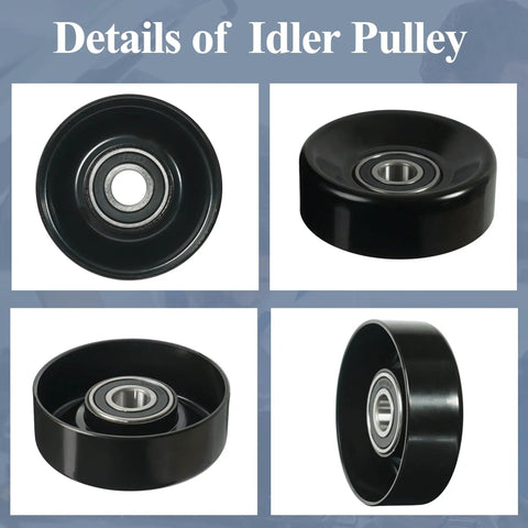 Drive Belt Tensioner Idler Pulley Replacement For Chevy GMC Ford Toyota Dodge Mercury Cadillac Pontiac Buick And More Ready To Roll OEM Grade 1:1 Fit With Part Numbers 88909582 38001 12580773 1L2Z8678AD 6L2Z6C348A black pulley bearing