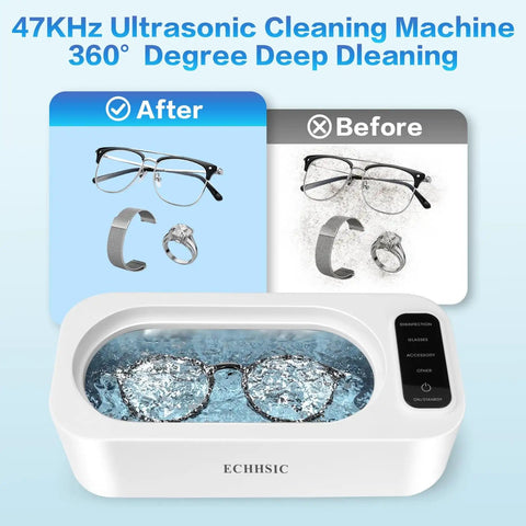 47000Hz Ultrasonic Jewelry Cleaning Machine For Rings Glasses Dentures And Watch Straps In A 304 Stainless Steel Tank gentle cleaning