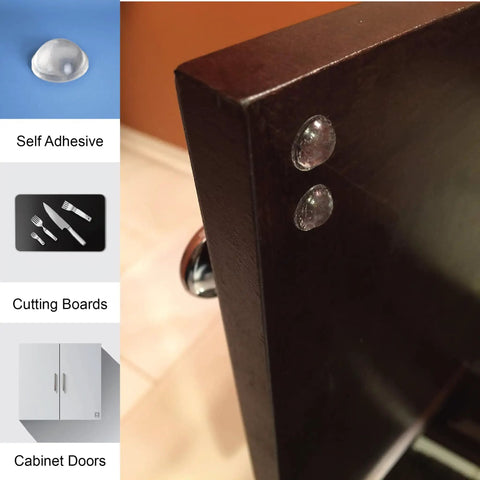 Clear Soft Close Drawer Cabinet Door Bumpers 9.5mm Diameter By 3.8mm Thick Self Adhesive Transparent Rubber Pads on cabinet