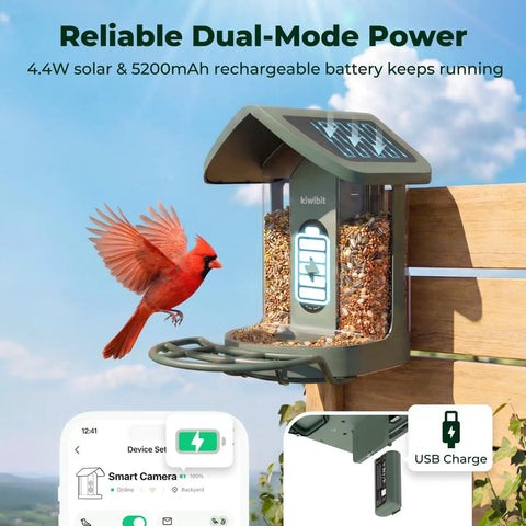 Solar Powered Smart Bird Feeder With Camera AI Species ID 8MP Photos And 4K Ultra HD Video Live Stream For Outdoors mounted on fence