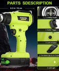 Cordless 18V Heat Gun With 350W Power, LED Light, Quick Heat In Seconds, Variable Temperature 120 To 122°F, Includes 4 Nozzles And Scraper, Low Voltage Protection, Great For Crafts And DIY Projects Battery Not Included, lime green gun