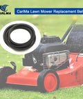 CarlMa set of 2 variable speed drive belts for lawn tractors and mowers, shown beside a red lawn mower on grass