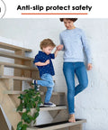 Non Slip Stair Treads For Wood Steps Peel And Stick 8x30 Inch Runner Rug Black 15 Pack in use with child and adult on stairs