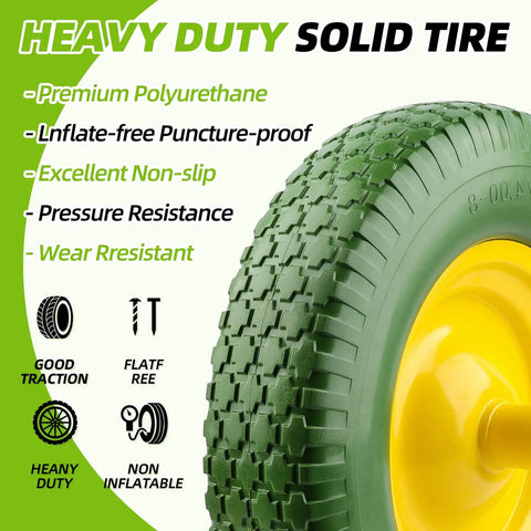 Flat Free Wheelbarrow Tire Replacement Universal Fit 4.80 4.00 8 Inch Solid No Air Industrial Grade Never Flat