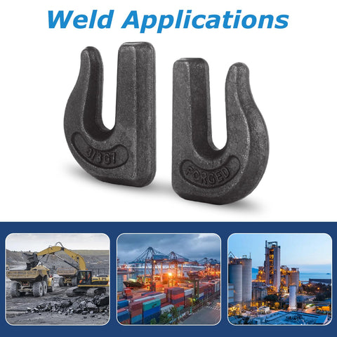 10 Piece Go-To Weld On Chain Grab Hook Set 3/8 Inch Grade 70 Forged Heavy Duty Weldable Hooks For Cars and Tractors, industrial applications
