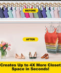 Metal Tank Top Hangers 2 Pack Swivel Closet Organizer Vertical Bra Camisole Rack in a closet before and after use.