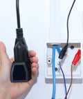 Circuit Breaker Finder Accessory Kit With Clips Light Socket Adapter And 3 Prong To 2 Prong Grounding Outlet Adapter Plus Handy Carrying Case For ET300 ET310 Compatibility Upgrade Must Have For DIY Home Electrical Projects in use shown with hand holding adapter and connected wires