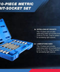 Three Eighths Inch Drive Extra Long Allen Hex Bit Socket Set, Ten Piece, Metric Sizes From Three To Ten Millimeters in Blue Case