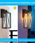 Outdoor Wall Lantern With Dusk To Dawn Sensor Hands Free Waterproof Exterior Sconce Lighting For Front Porch Garage Doorway And Entryway Anti Rust 16 Inch High ETL Listed showing day and night use