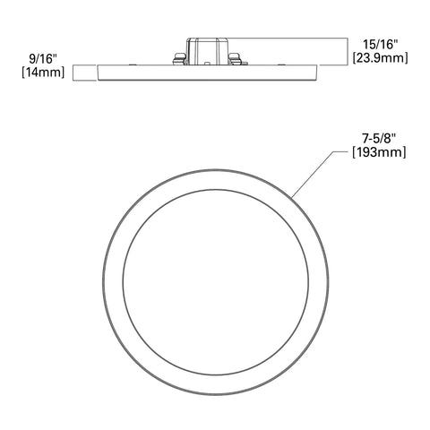 Technical drawing of 6 Inch Round Surface Mount LED Recessed Downlight With Adjustable Color Temperature 2700K To 5000K, Dimmable
