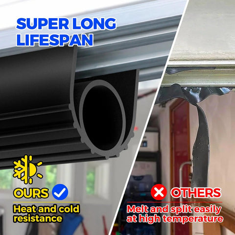 Holikme EPDM garage door bottom seal, black, 22 ft, 5/16 in T-end; two-panel image shows cross-section and installed on door bottom