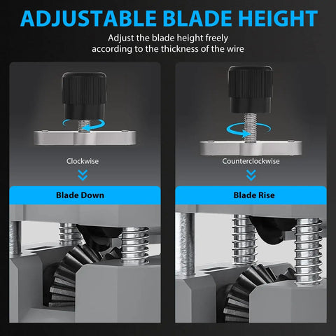 Adjustable blade height on Heavy Duty Manual Wire Stripper Machine For 0.08 To 1 Inch Wires, Drill Ready Copper Cable Stripper Tool