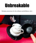 Close-up of inflation valve on inflatable wing surfing kite for beginners 4m2 lightweight polyester wind wing.