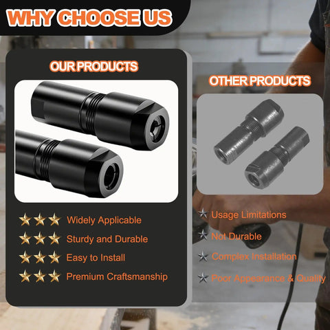 Comparison of two pack angle grinder to die grinder adapter set showing product and competitor qualities