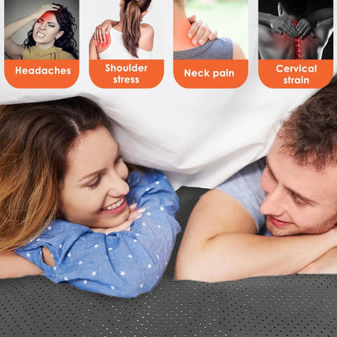 Couple lying on Grounding Bed Mat for Sleep Boost and Pain Relief Full Size 54 by 71 Inch, smiling under white bedding.