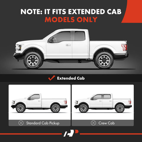 Diagram showing compatibility with extended cab Ford trucks for Rear Upper Door Latch Lock Cable Assembly for Ford F-150 1997-2003.