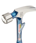 Close-up of HammerTooth 22 Oz Rip Claw Hammer USA Made Smooth Face Shock Reduction Grip, highlighting head and grip details.