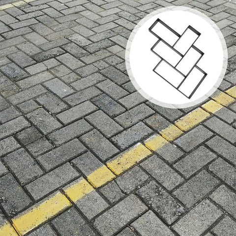 Rectangular Concrete Stepping Stone Mold For DIY Garden Pathway Reusable Plastic Paving Mold For Easy Outdoor Landscaping Walkways And Patio Projects Ultimate DIY Friendly Stone Maker For Fast Concrete Stepping Stone Creation, shown used in a herringbone pattern.