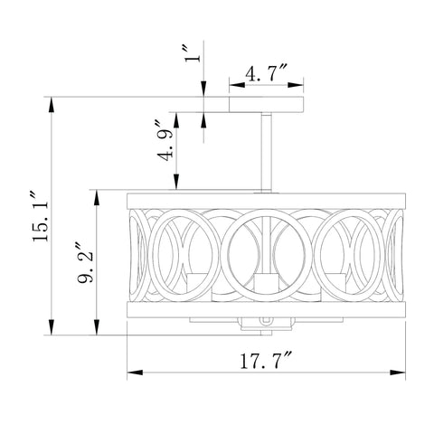 Diagram of Matte Black And Faux Wood Grain Three Light Chandelier With Metal Finish For Living Room Dining Area Or Bedroom Modern Ceiling Lighting Fixture ETL Listed Stylish And Durable with dimensions.