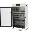 Heavy Duty Electric Food Dehydrator With 18 Spacious Stainless Steel Trays And Precision Adjustable Thermostat open door view.