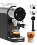 Level Up Your Daily Grind With This 20 Bar Semi Automatic Espresso Machine Featuring A Responsive Touch Panel And Powerful 1350W Steam Wand For Barista Grade Lattes And Rich Homemade Cappuccinos, showing espresso extraction.