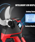 Beastly 700W Brushless Electric Pruning Shears with LCD showing cutting times and battery display, close-up view