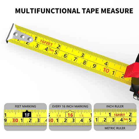 16 Foot Self Locking Tape Measure With Steel Case Retractable Imperial And Metric Scale Mid Precision Easy Read