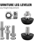 25 Pack Adjustable M8 Furniture Leg Levelers Featuring Durable Stainless Steel Bodies And Cushioned Nylon Bases To Kick Wobbly Tables Chairs Flat Plus Fast Screw Installation For A Rock Solid Scratch Free Finish Today, includes bolts and nuts.