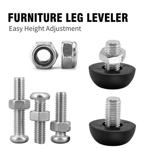 25 Pack Adjustable M8 Furniture Leg Levelers Featuring Durable Stainless Steel Bodies And Cushioned Nylon Bases To Kick Wobbly Tables Chairs Flat Plus Fast Screw Installation For A Rock Solid Scratch Free Finish Today, includes bolts and nuts.