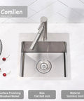15x15 Inch Drop-In Bar Sink Workhorse With 9 Inch Deep Single Basin In Brushed Nickel, 18-Gauge Stainless Steel shown installed