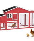 Red Backyard Chicken Coop For 4 To 6 Hens, 84.7 Inch Long Outdoor Hen House With Nesting Box, All Weather Roof, Leakproof Tray