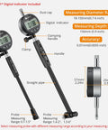 Digital Dial Indicator Bore Gauge Set with 0.7 to 6 Inch Range and 6 Inch Depth, 0.0005 Inch Precision, Includes 23 Anvils