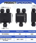 Dimensions and specifications of Waterproof IP68 Outdoor Junction Box 4 Pack, 3-Way Plug M25 Cable Gland