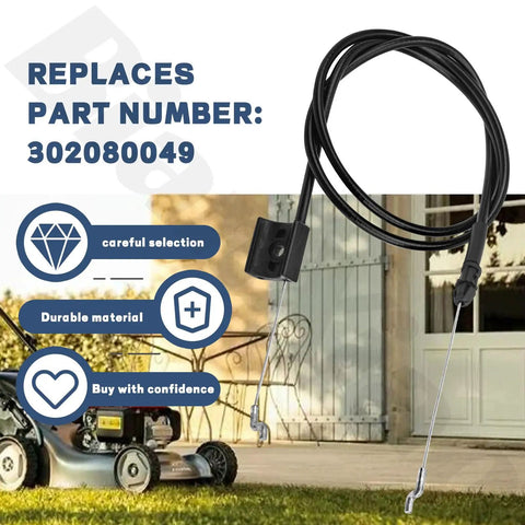 Engine Control Cable Replacement Part 302080049 for Power Smart Lawn Mower displayed with lawn mower