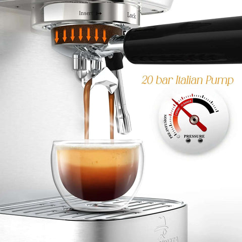 20 Bar Espresso Machine With Professional 10mm Milk Frother Steam Wand Stainless Steel Coffee Maker dispensing espresso